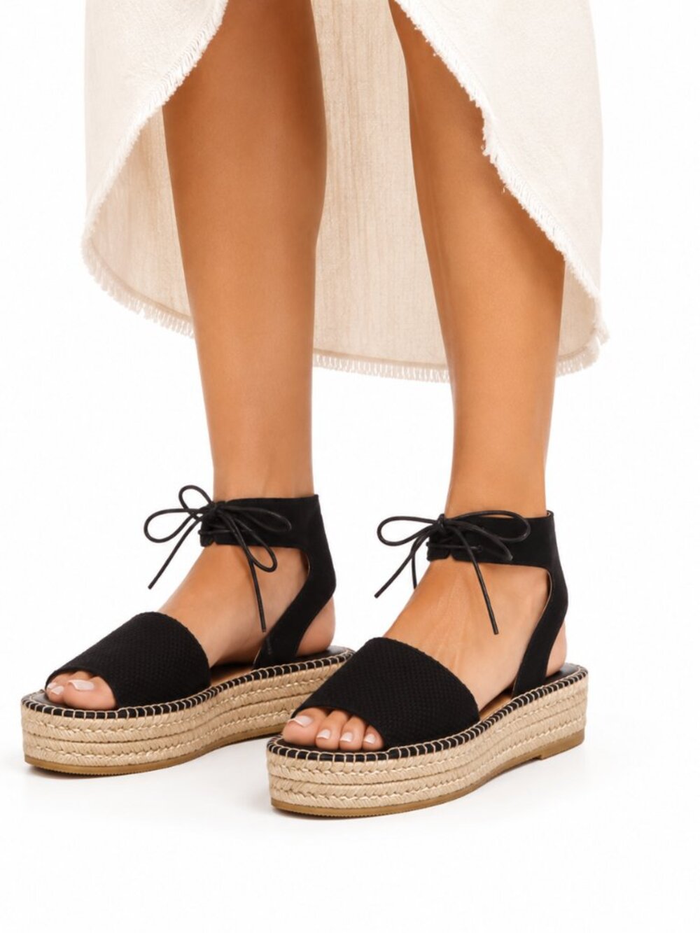 Andre Assous Sabina Espadrille Black Suede‎ Lace Up Platform Boho Women 9